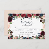Elegante Hochzeiten in Burgund, Rosa und Navy RSVP Karte (Vorne/Hinten)