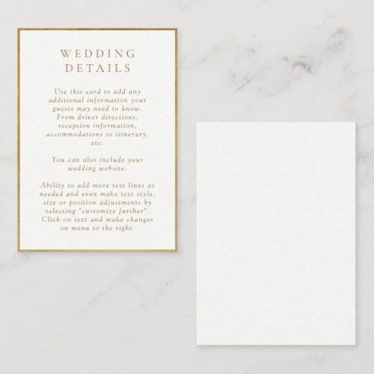Elegante Hochzeiten in Elfenbein und Gold Begleitkarte (Vorne/Hinten)