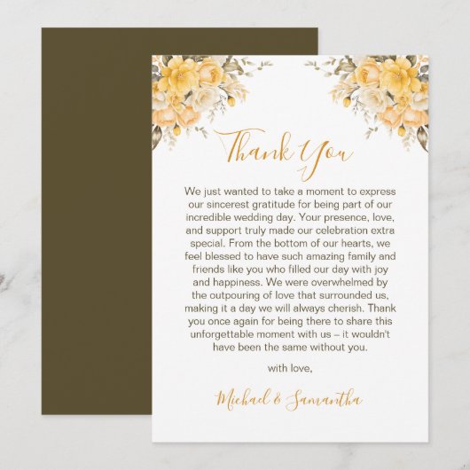Elegante Hochzeiten in Gelb und Elfenbeinküste Dankeskarte (Vorne/Hinten)