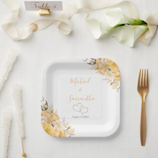 Elegante Hochzeiten in Gelb und Elfenbeinküste Pappteller (Hochzeit)