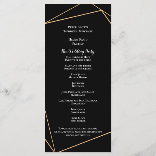 Elegante Hochzeiten in Gold und Schwarz Programm (Rückseite)