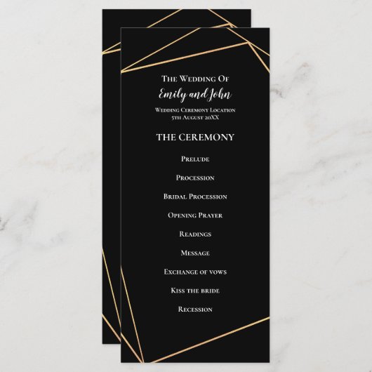 Elegante Hochzeiten in Gold und Schwarz Programm (Vorne/Hinten)