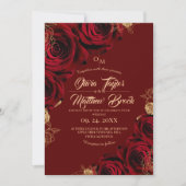 Elegante Hochzeiten in Red Burgundy und Gold Rose Einladung (Vorderseite)
