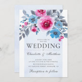 Elegante Hochzeiten in Rosa und Blau Einladung (Vorne/Hinten)