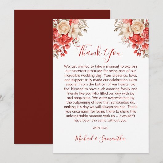 Elegante Hochzeiten in Rot und Elfenbeinküste Dankeskarte (Vorne/Hinten)