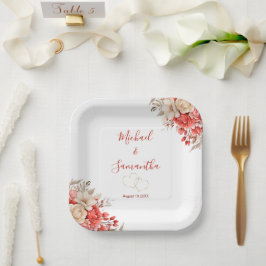 Elegante Hochzeiten in Rot und Elfenbeinküste Pappteller