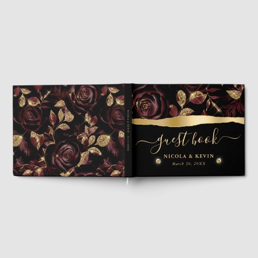 Elegante Hochzeiten in Rot und Gold Rose Gästebuch (Voll)
