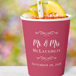 Elegante Hochzeiten Mr. & Mrs. Couple Magenta Red  Pappbecher