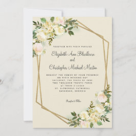 Elegante Hochzeiten Rose Floral Gold Geometric Einladung