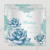 Elegante Hochzeiten Set Aquamarin Blue Rose Einladung (Vorne/Hinten)