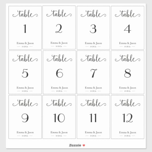 Elegante Hochzeiten Tischnummern Weinflasche Aufkleber (Blatt)