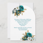 Elegante Hochzeiten Verzierte Aquamarine White Gol Einladung (Rückseite)