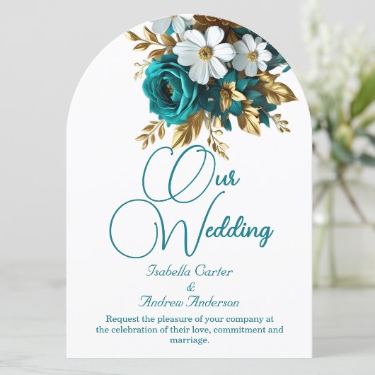 Elegante Hochzeiten Verzierte Aquamarine White Gol Einladung