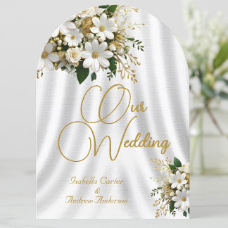 Elegante Hochzeiten Verzierte White-Gold-Blume Einladung
