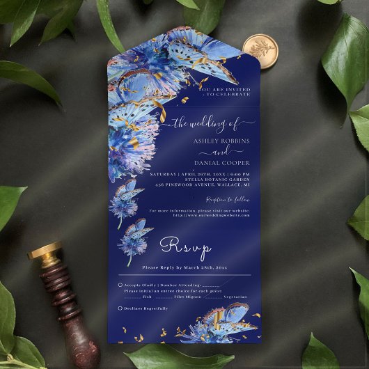 Elegante Hochzeiten von Marinebutterfliegen All In One Einladung
