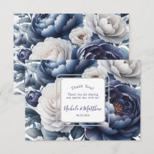 Elegante Hochzeiten von Navy Blue Peonies & White Dankeskarte
