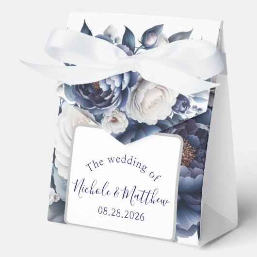 Elegante Hochzeiten von Navy Blue Peonies & White Geschenkschachtel (Vorderseite)