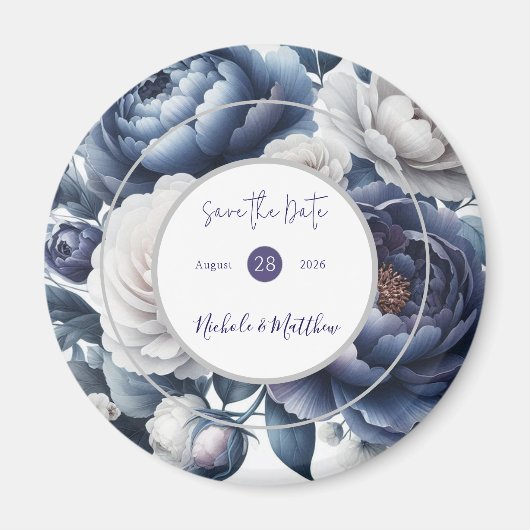 Elegante Hochzeiten von Navy Blue Peonies & White  Magnet (Vorne)