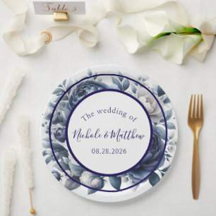 Elegante Hochzeiten von Navy Blue Peonies & White  Pappteller