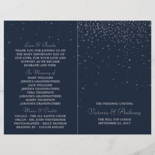 Elegante Hochzeiten von Navy & Silver Falling Star (Vorderseite)