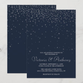 Elegante Hochzeiten von Navy & Silver Falling Star Einladung