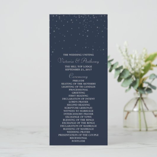 Elegante Hochzeiten von Navy & Silver Falling Star Programm (Stehend Vorderseite)