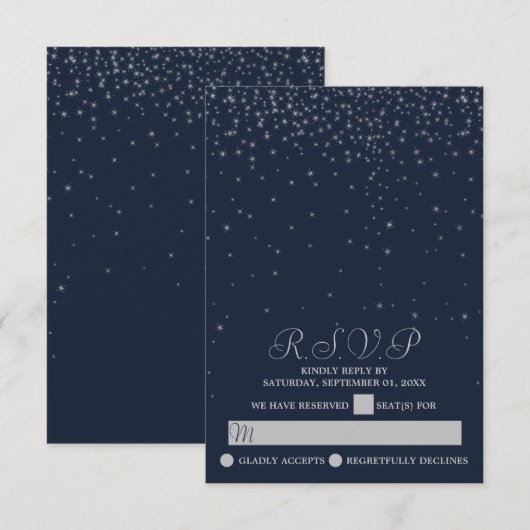Elegante Hochzeiten von Navy & Silver Falling Star RSVP Karte (Vorne/Hinten)
