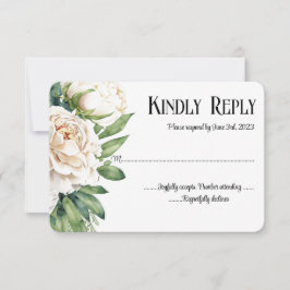 Elegante Hochzeiten von weißen Rosen und Peonies RSVP Karte