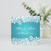 Elegante Hochzeiten Winterschneeflocken Blau Einladung (Stehend Vorderseite)