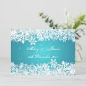 Elegante Hochzeiten Winterschneeflocken Blau Einladung (Stehend Vorderseite)