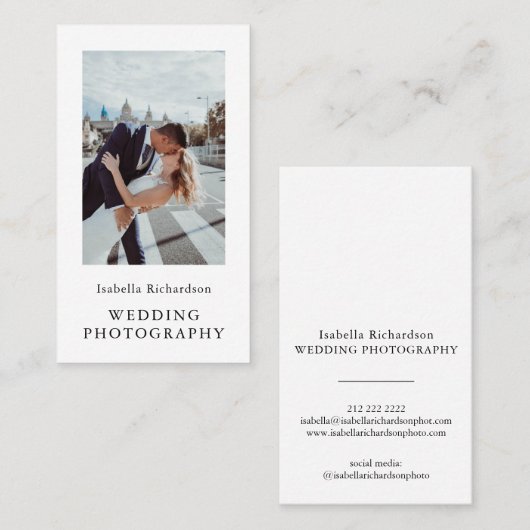 Elegante Hochzeitfotografie vertikal Visitenkarte (Vorne/Hinten)