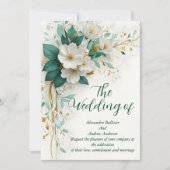Elegante Hochzeitgrün-weiße Blume Einladung (Vorderseite)