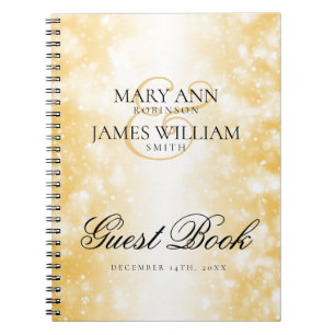 Elegante Hochzeitguestbook-Goldschimmer-Lichter Notizblock