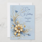 Elegante Hochzeitkornblume Blue Gold Blume Einladung (Vorderseite)