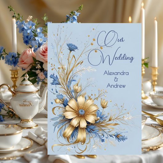 Elegante Hochzeitkornblume Blue Gold Blume Einladung
