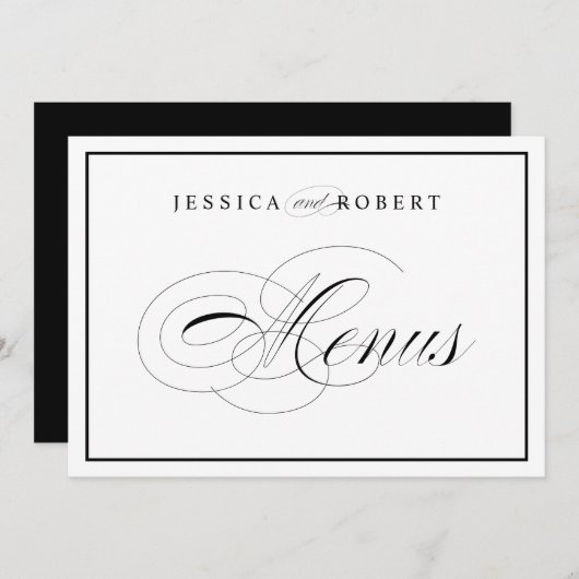 Elegante Hochzeitmenüs Unterschreiben schwarze Gre Menükarte (Vorne/Hinten)