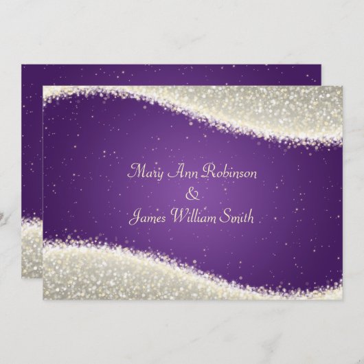 Elegante Hochzeits-Blendungs-Glitzern lila Einladung (Vorne/Hinten)