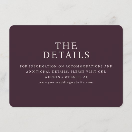 Elegante Hochzeits-Detailkarte mit Maroon-Serifen- Begleitkarte (Vorderseite)