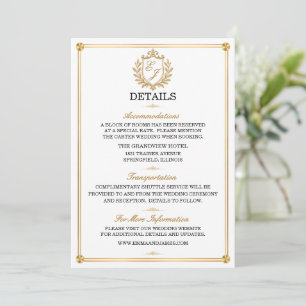 Elegante Hochzeits-Details-Karte mit goldenem Wapp Einladung