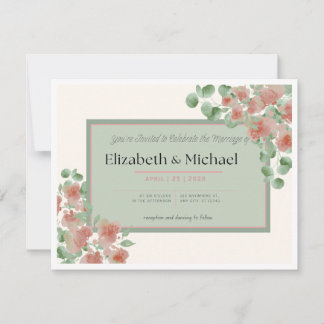 Elegante Hochzeits-Einladung in Rosa und Grün RSVP Karte