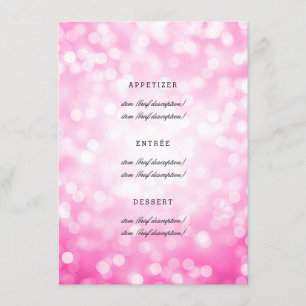 Elegante Hochzeits-Menü-Rosa-Glitzer-Lichter Menükarte