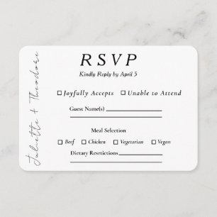 Elegante Hochzeits-RSVP mit Menüauswahl RSVP Karte