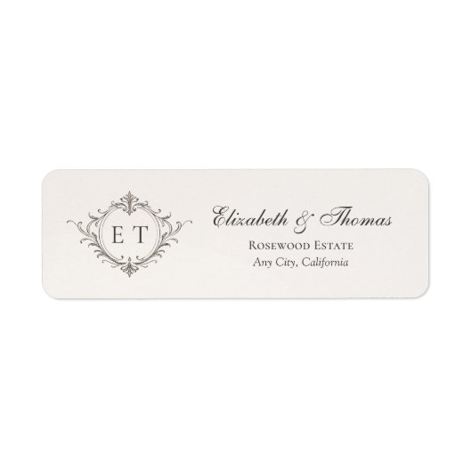 Elegante Hochzeits-Rücksendeadresse mit Monogramm (Vorne)