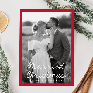 Elegante Hochzeits-Weihnachts-Schrift Rot 2 Fotos Feiertagskarte