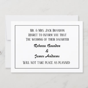 Elegante Hochzeitsabsage-Ankündigungskarte Einladung