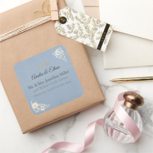 Elegante Hochzeitsadressaufkleber Luxuriöse Flor Quadratischer Aufkleber