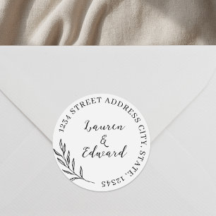 Elegante Hochzeitsadressetiketten mit Blattdesign Runder Aufkleber