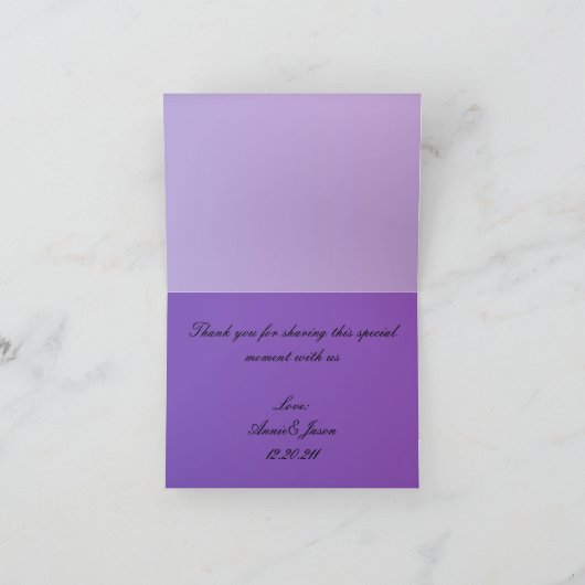 elegante Hochzeitsbänder lila und schwarze Dankeskarte (Innenseite)