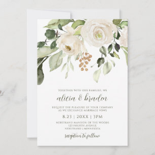 Elegante Hochzeitsbegrünung Gold Weiß Floral Einladung