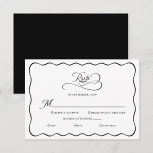 Elegante Hochzeitsbeilage Wellige Rahmung Schwarz RSVP Karte